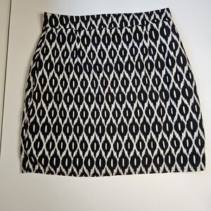 ​Annabella Ikat Print Mini Skirt Black White Neon Yellow Zipper Chiffon Sz Large